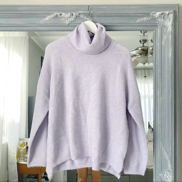 SOLD NWT Anthropologie Splendid Funnel Turtleneck Lavender Wool Sweater XL - Picture 1 of 6